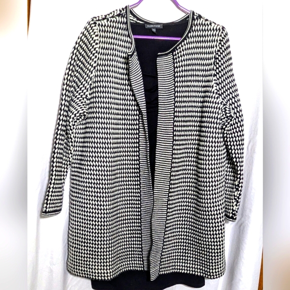 Women's TALBOTS Black & White Pure Merino‎ Wool Long Cardigan | Sz. 2Xp - Picture 1 of 8